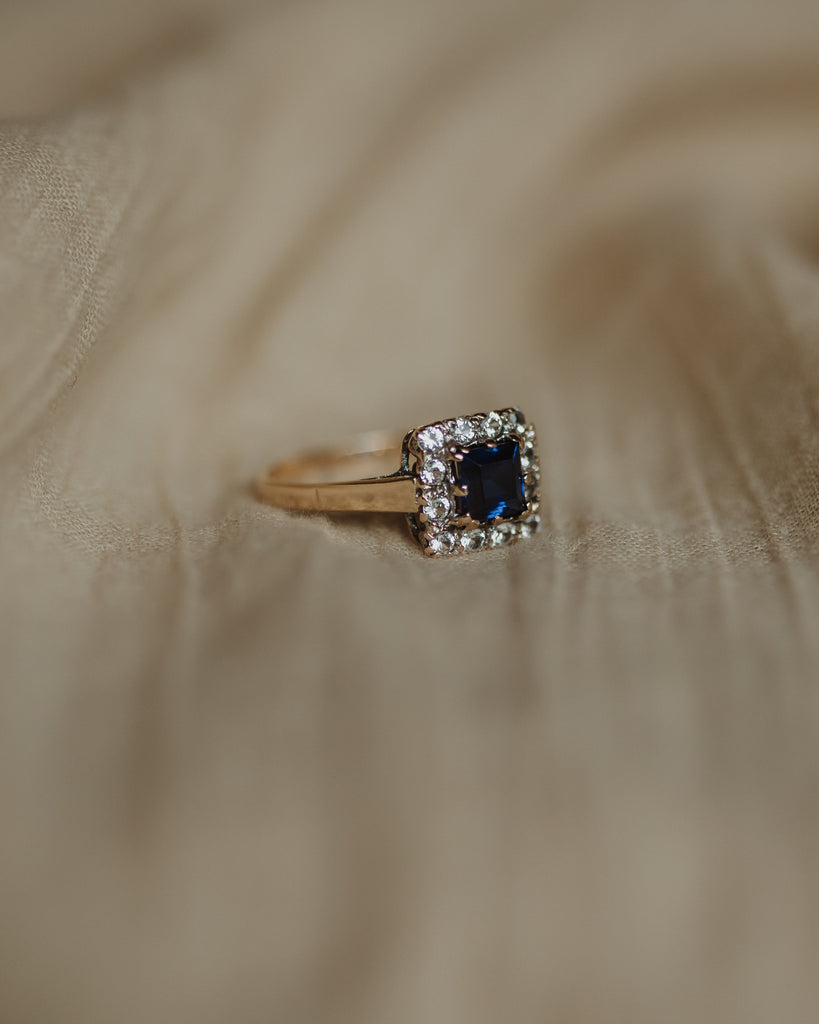 Audra Vintage 9ct Gold Square Sapphire Cluster Ring