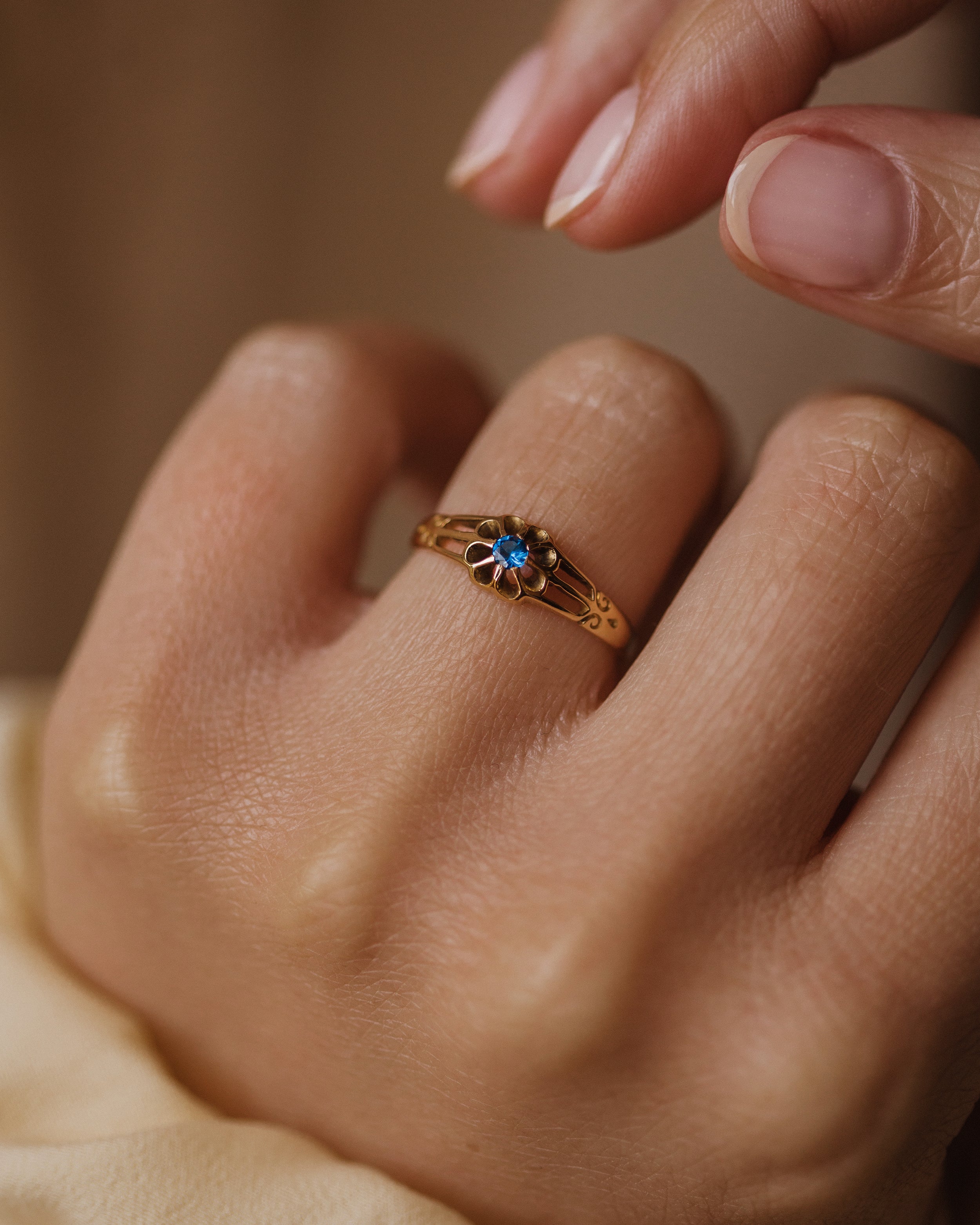 Image of Lottie 1910 Antique 18ct Gold Blue Paste Solitaire Ring