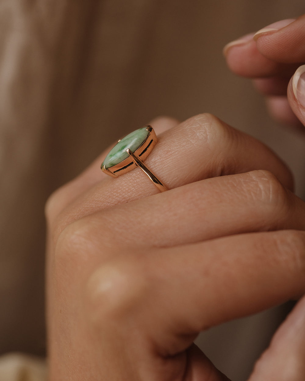 Gretchen Vintage 14ct Gold Jade Marquise Ring