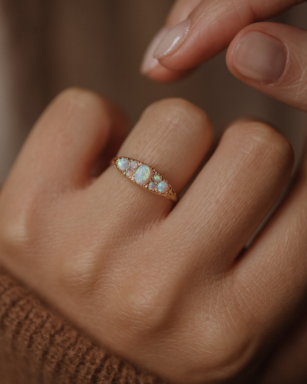 Bessie Vintage 9ct Gold Opal Seven Stone Ring