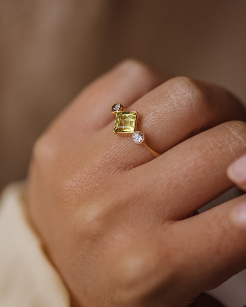 Inez Antique 18ct Gold Green Paste & Sapphire Trilogy Ring