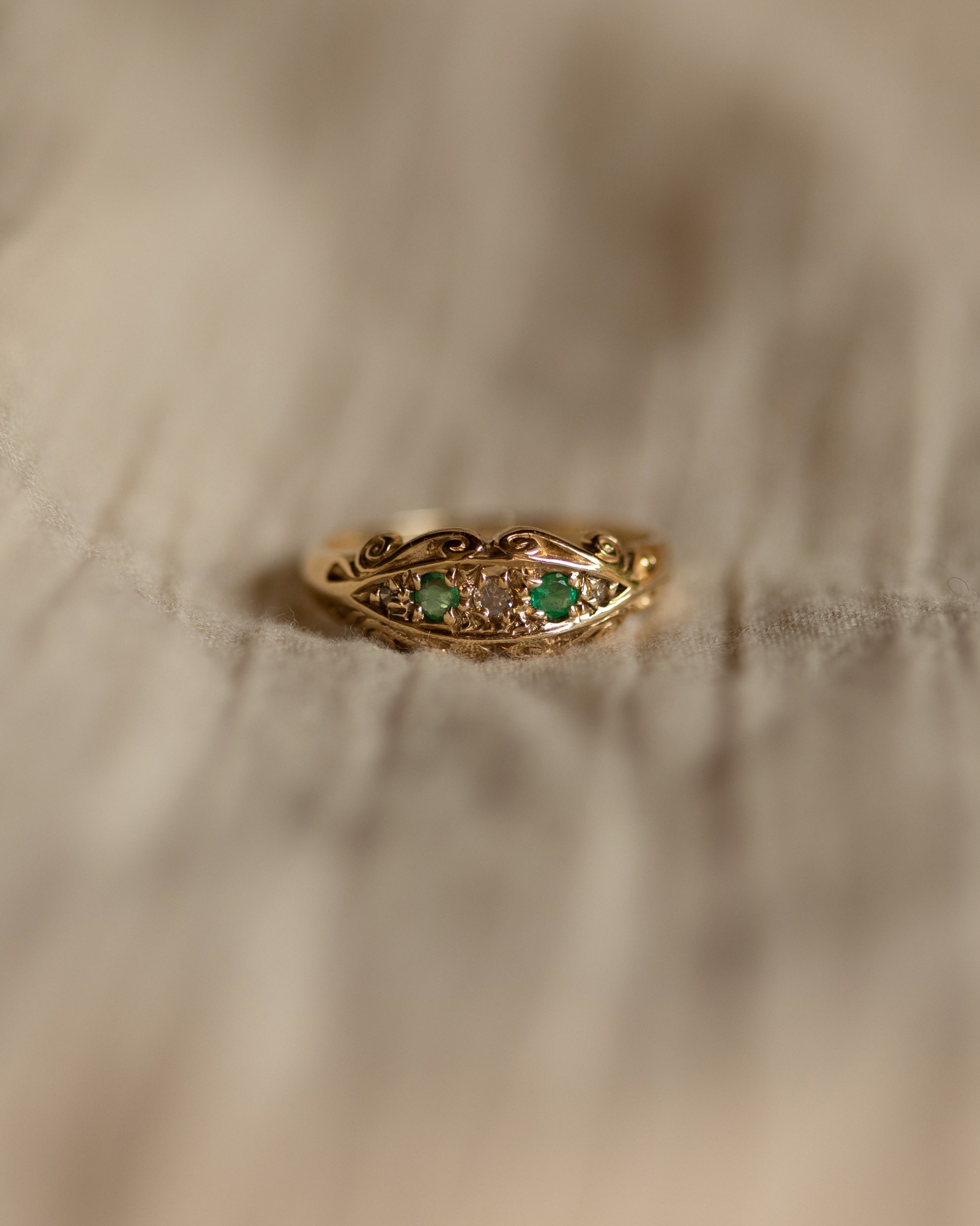 Image of Hazel 1979 Vintage 9ct Gold Emerald & Diamond Ring