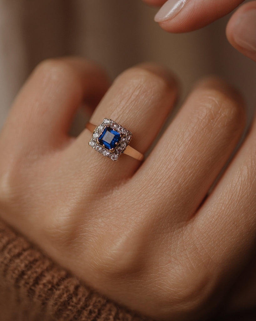 Audra Vintage 9ct Gold Square Sapphire Cluster Ring