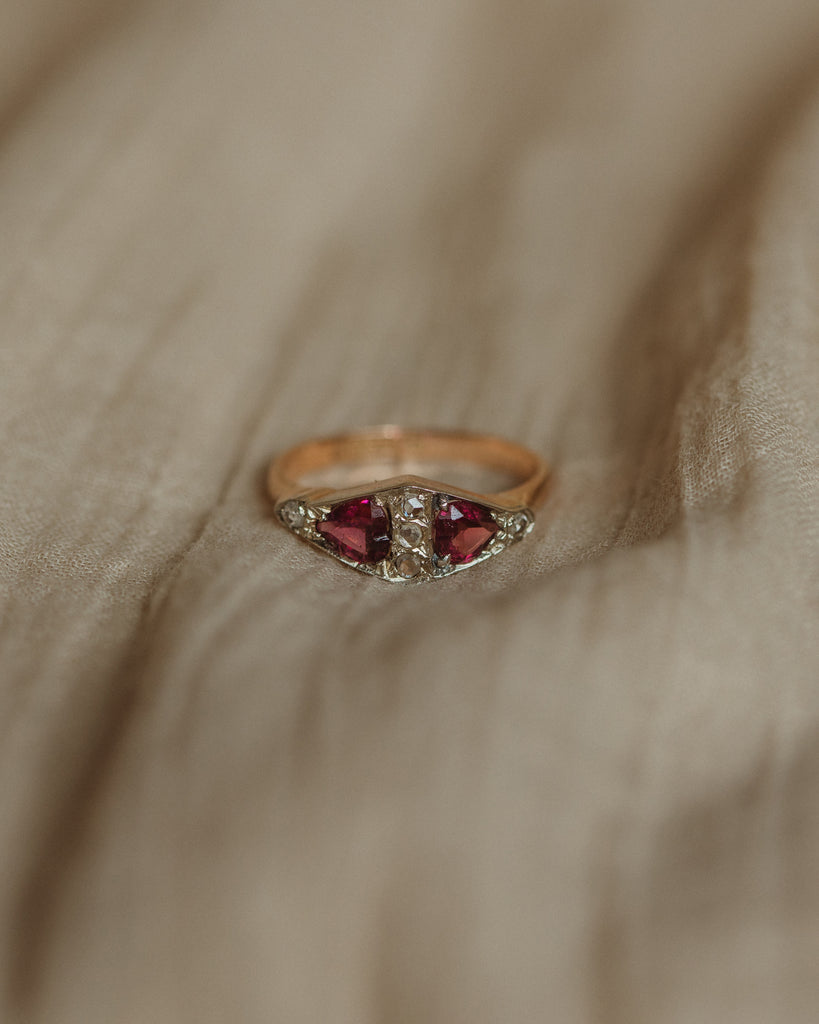 Lucy 1896 Antique 18ct Gold Heart-Shaped Garnet & Diamond Ring