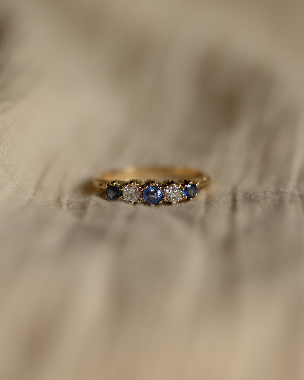 Bridget 1985 Vintage 9ct Gold Sapphire & Diamond Five Stone Ring