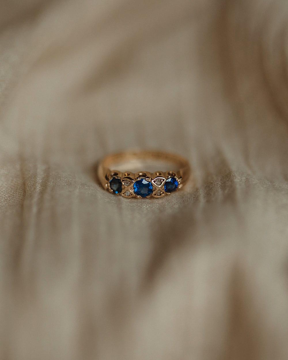 Thomasin 1899 Antique 9ct Gold Sapphire & Diamond Seven Stone Ring