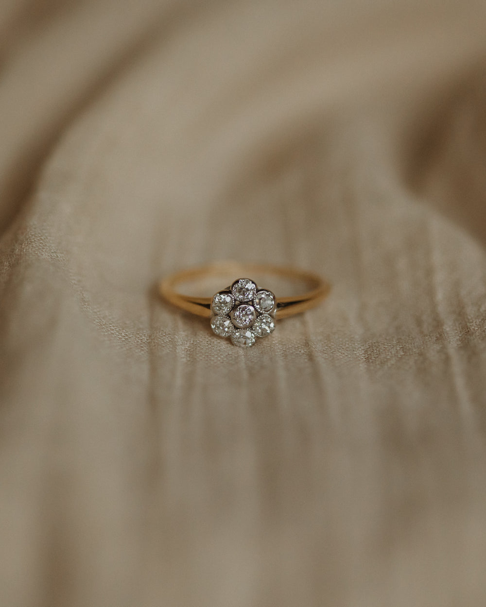 Cecily 1918 Antique 18ct Gold Diamond Daisy Cluster Ring