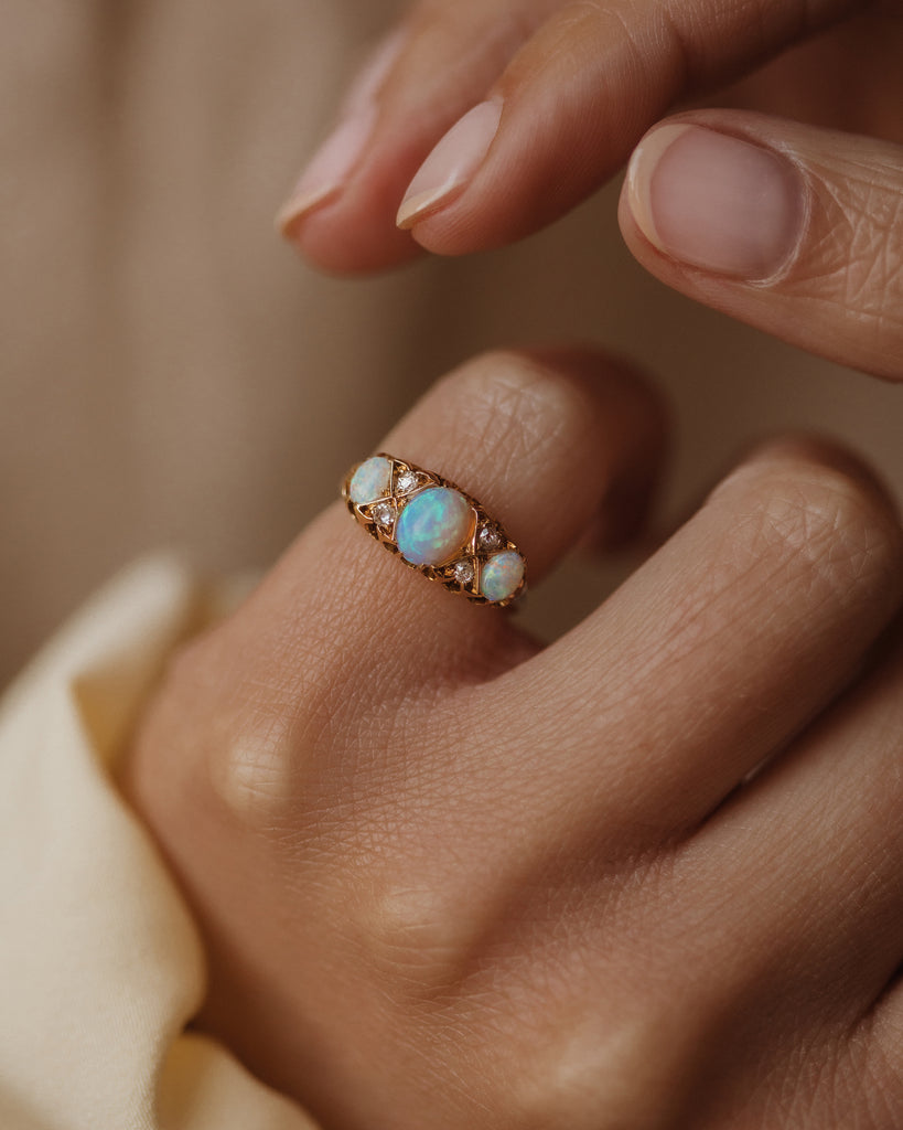 Mona 1909 Antique 18ct Gold Opal & Diamond Ring