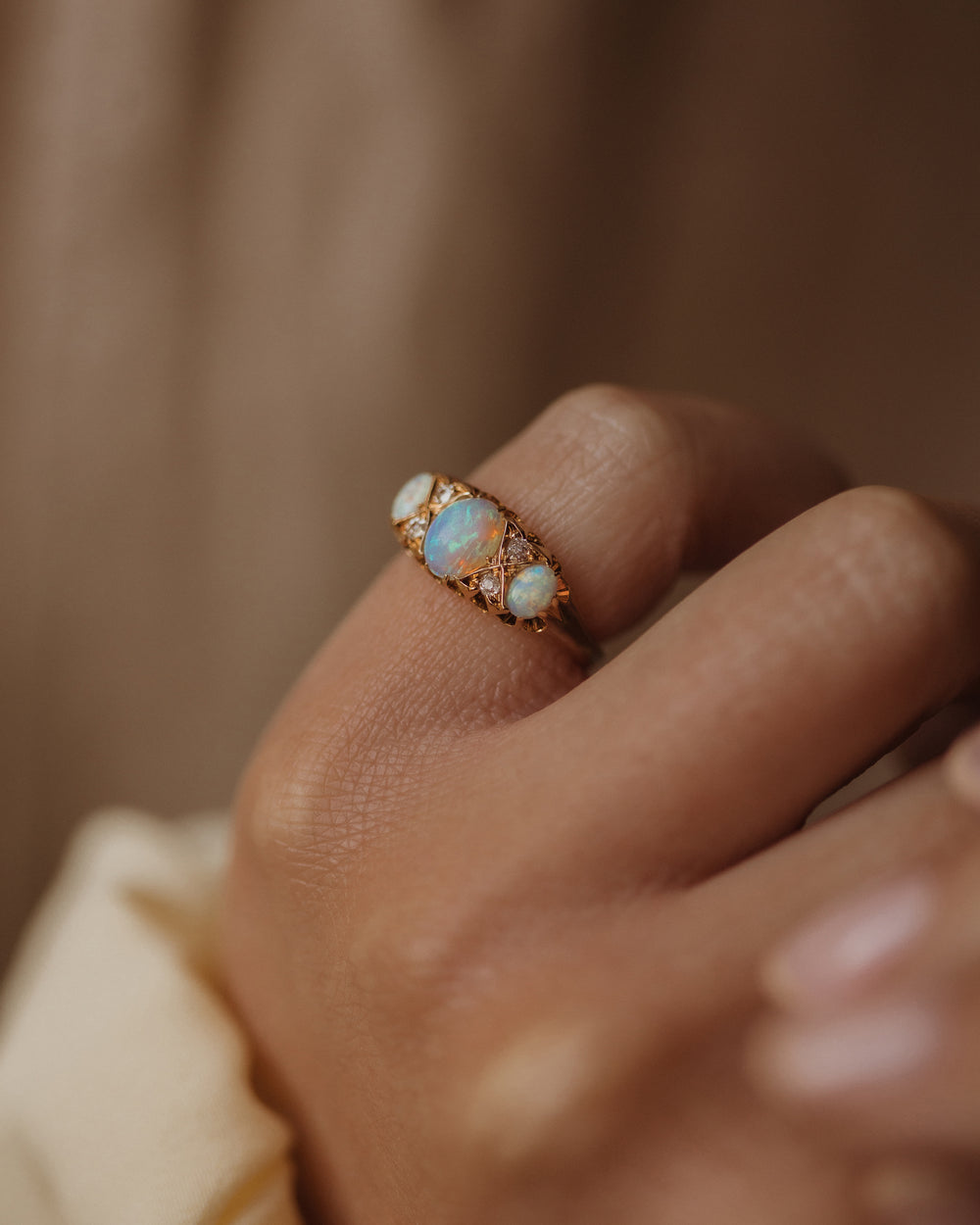 Mona 1909 Antique 18ct Gold Opal & Diamond Ring