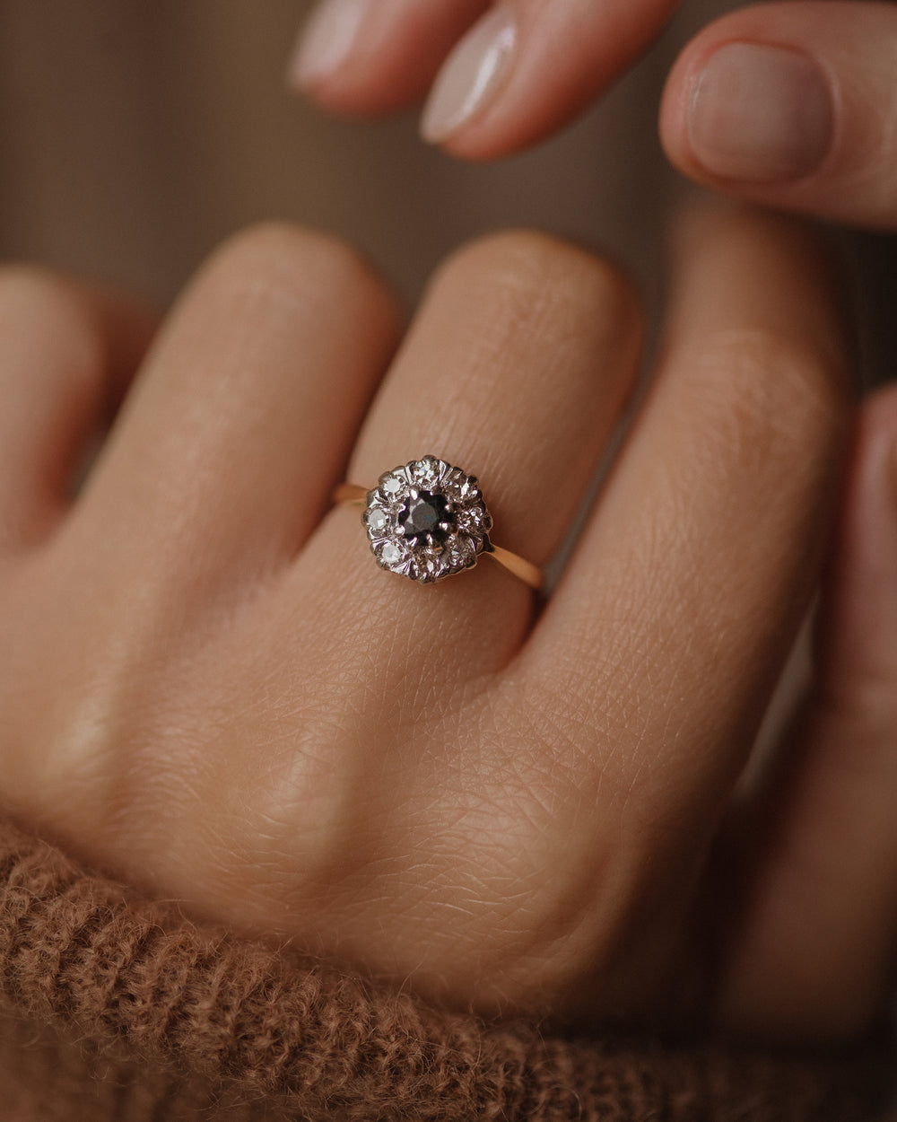 Marie 1967 Vintage 18ct Gold Sapphire & Diamond Cluster Ring