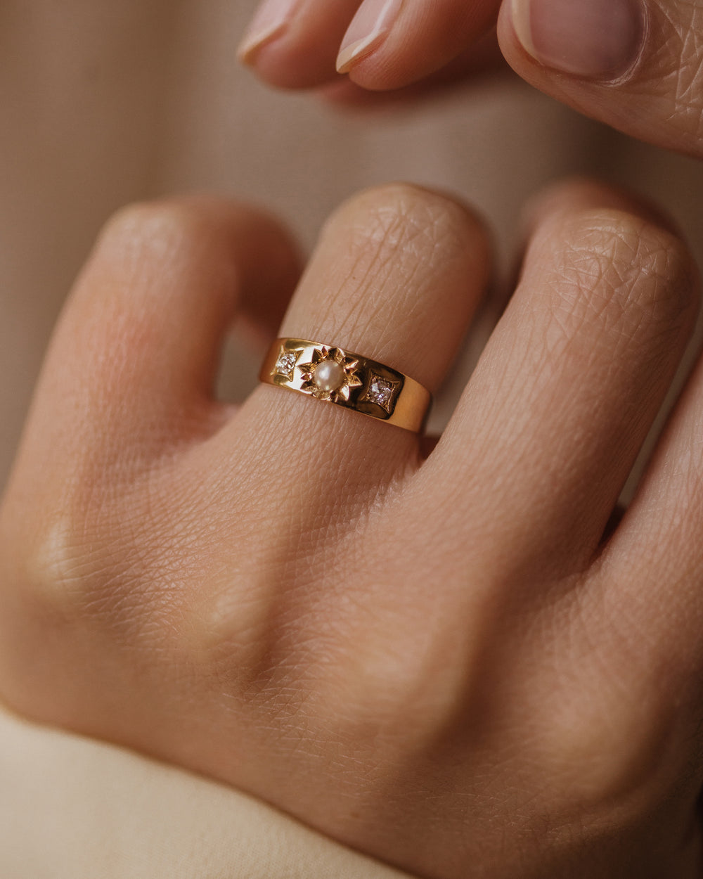 Francine 1888 Antique 18ct Gold Pearl & Diamond Ring