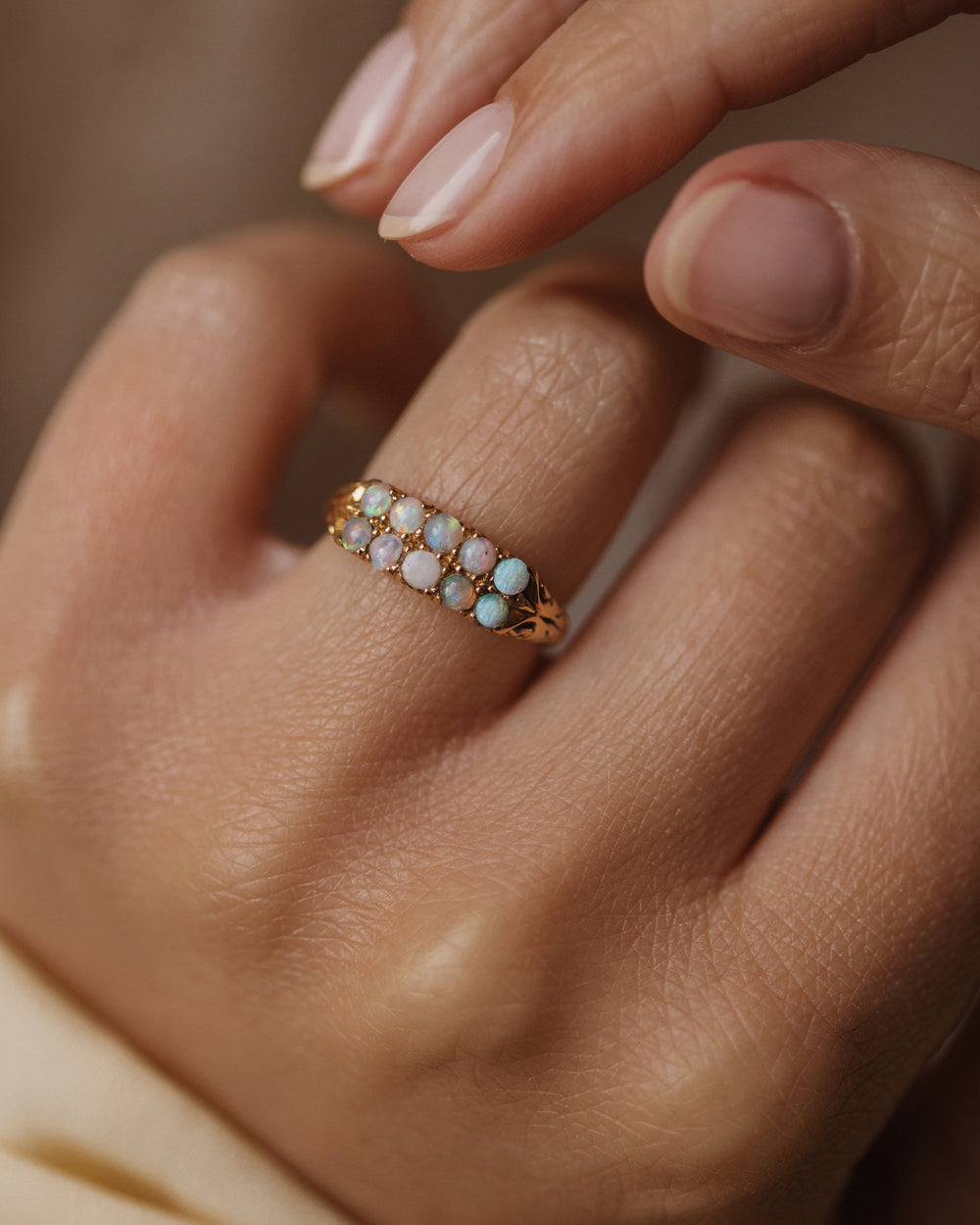 Minerva Antique 18ct Gold Opal Two Row Ring