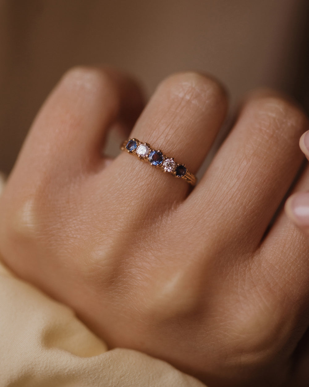 Bridget 1985 Vintage 9ct Gold Sapphire & Diamond Five Stone Ring
