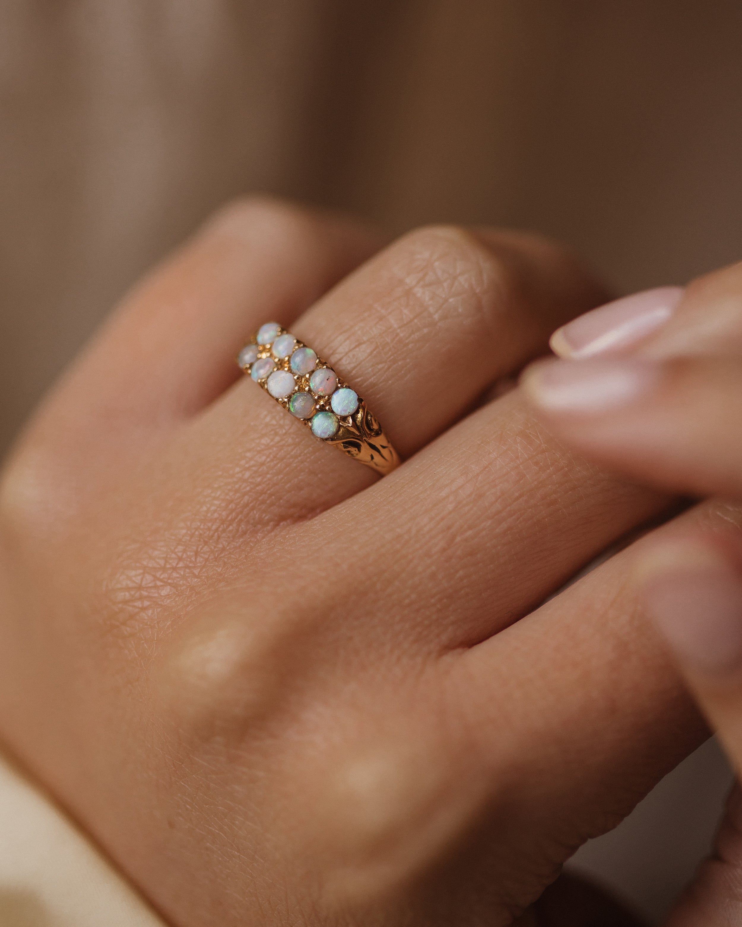 Minerva Antique 18ct Gold Opal Two Row Ring