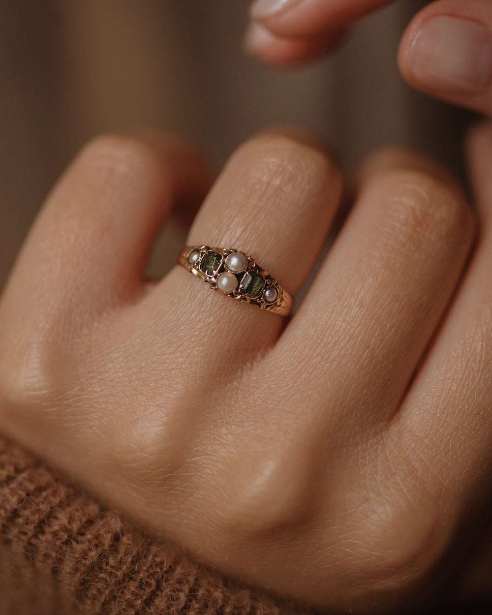 Esther Antique 15ct Gold Emerald & Pearl Ring