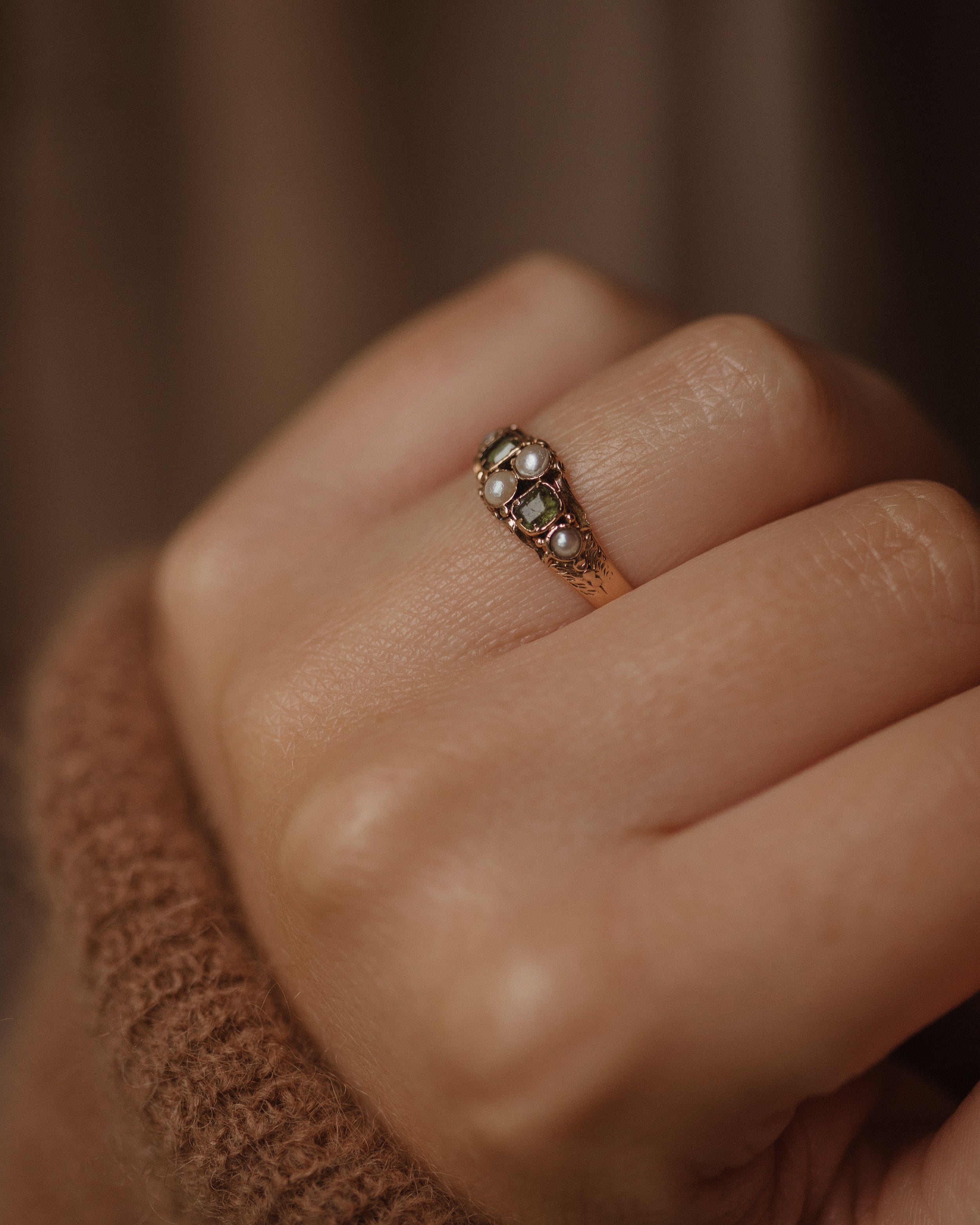 Esther Antique 15ct Gold Emerald & Pearl Ring