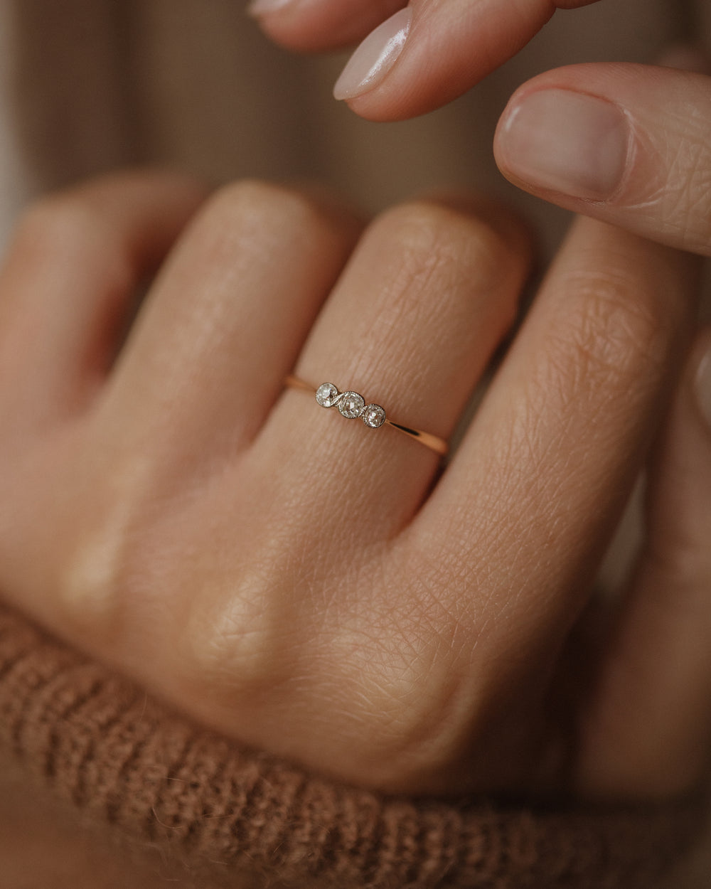 Philomena 1924 Antique 18ct Gold Diamond Trilogy Ring