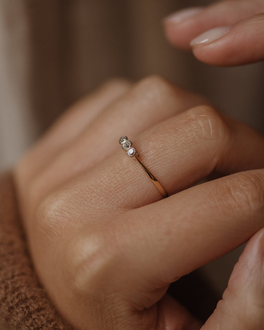 Philomena 1924 Antique 18ct Gold Diamond Trilogy Ring