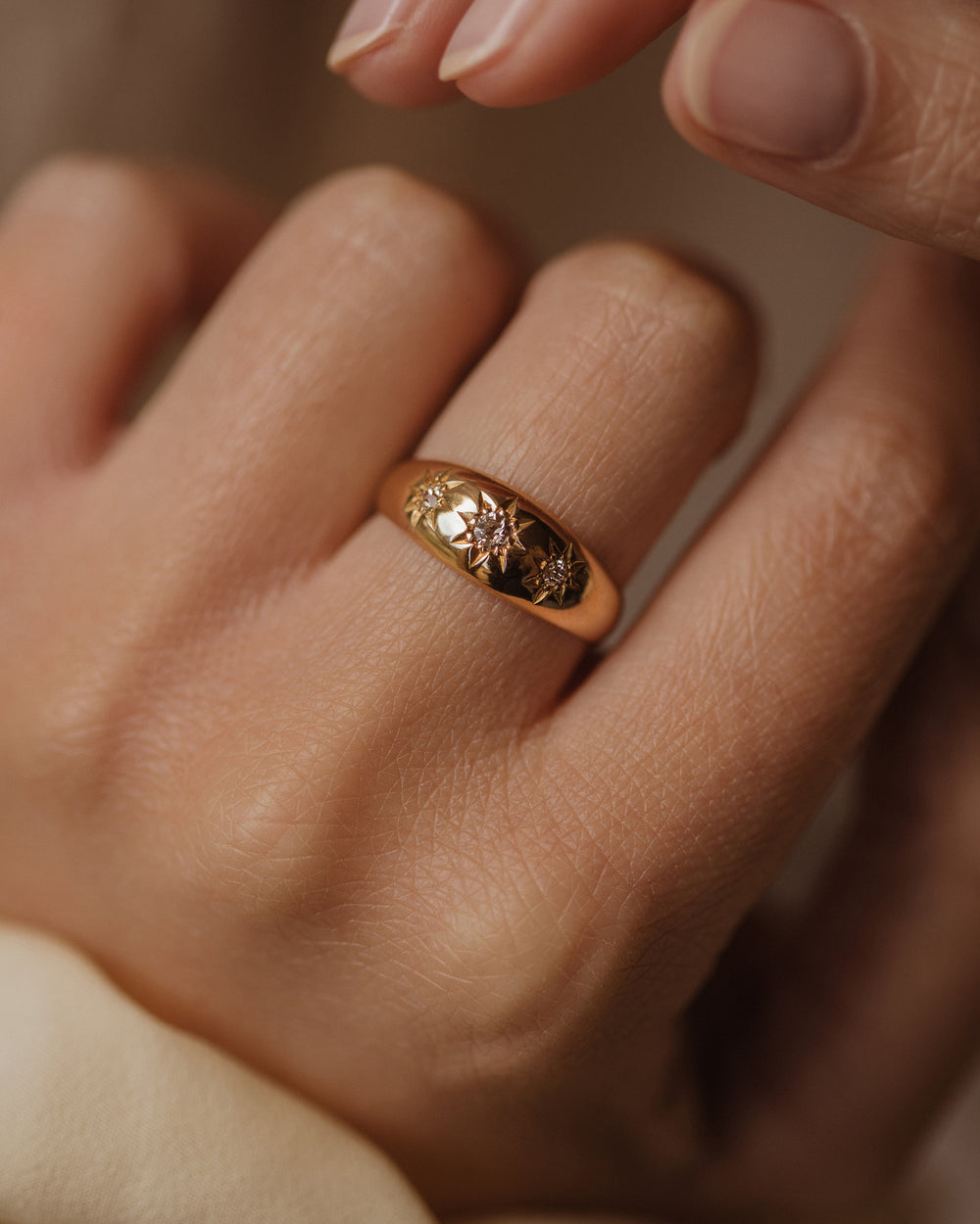 Gladys 1918 Antique 18ct Gold Star Set Diamond Trilogy Ring