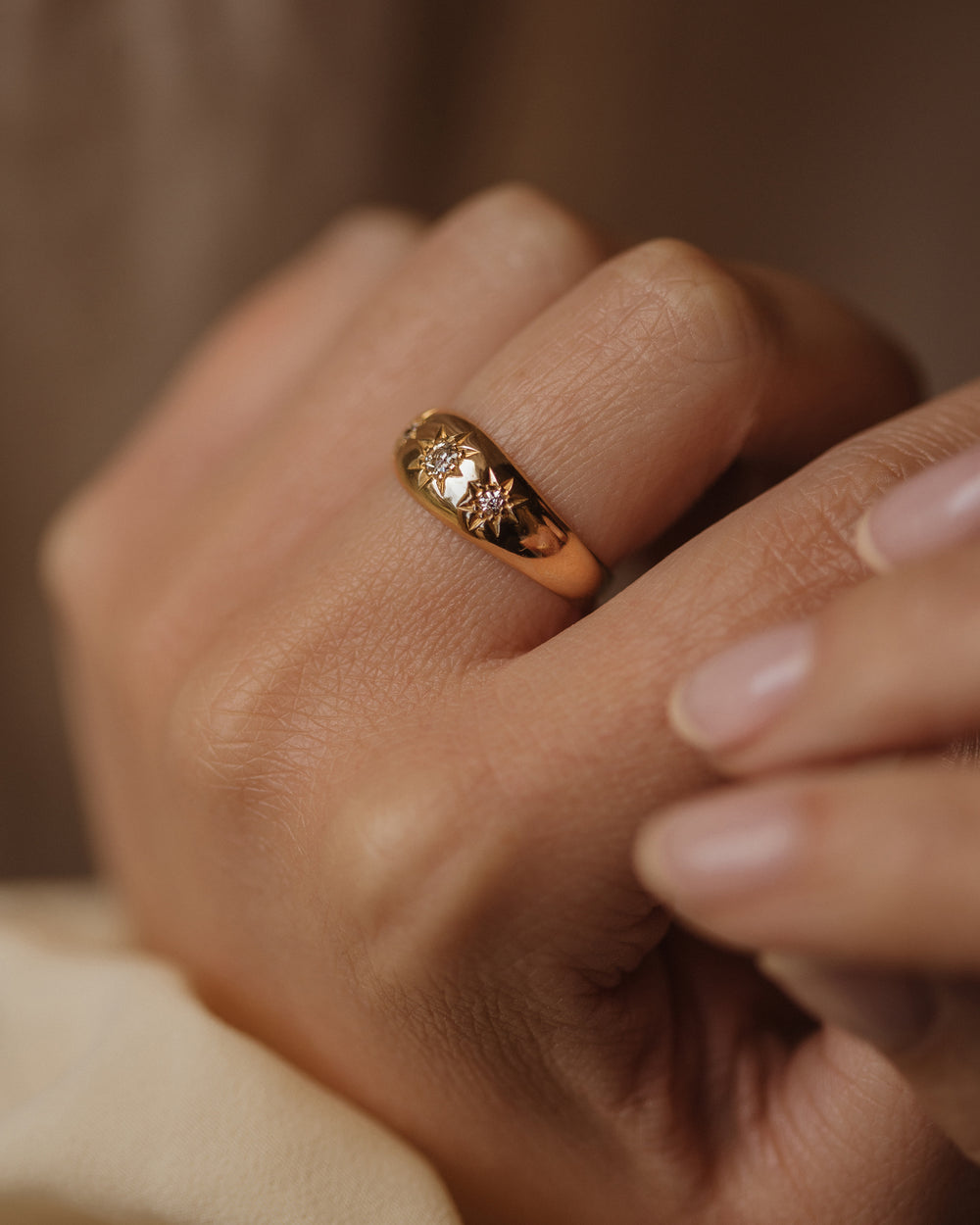 Gladys 1918 Antique 18ct Gold Star Set Diamond Trilogy Ring