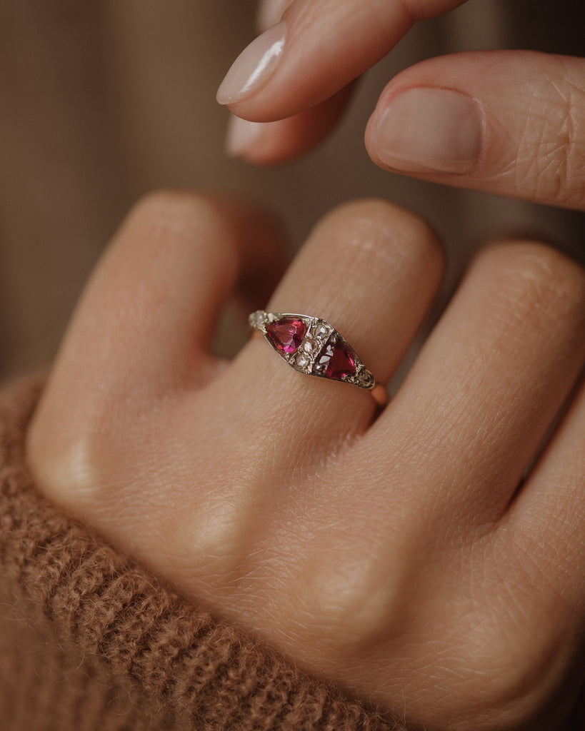 Lucy 1896 Antique 18ct Gold Heart-Shaped Garnet & Diamond Ring