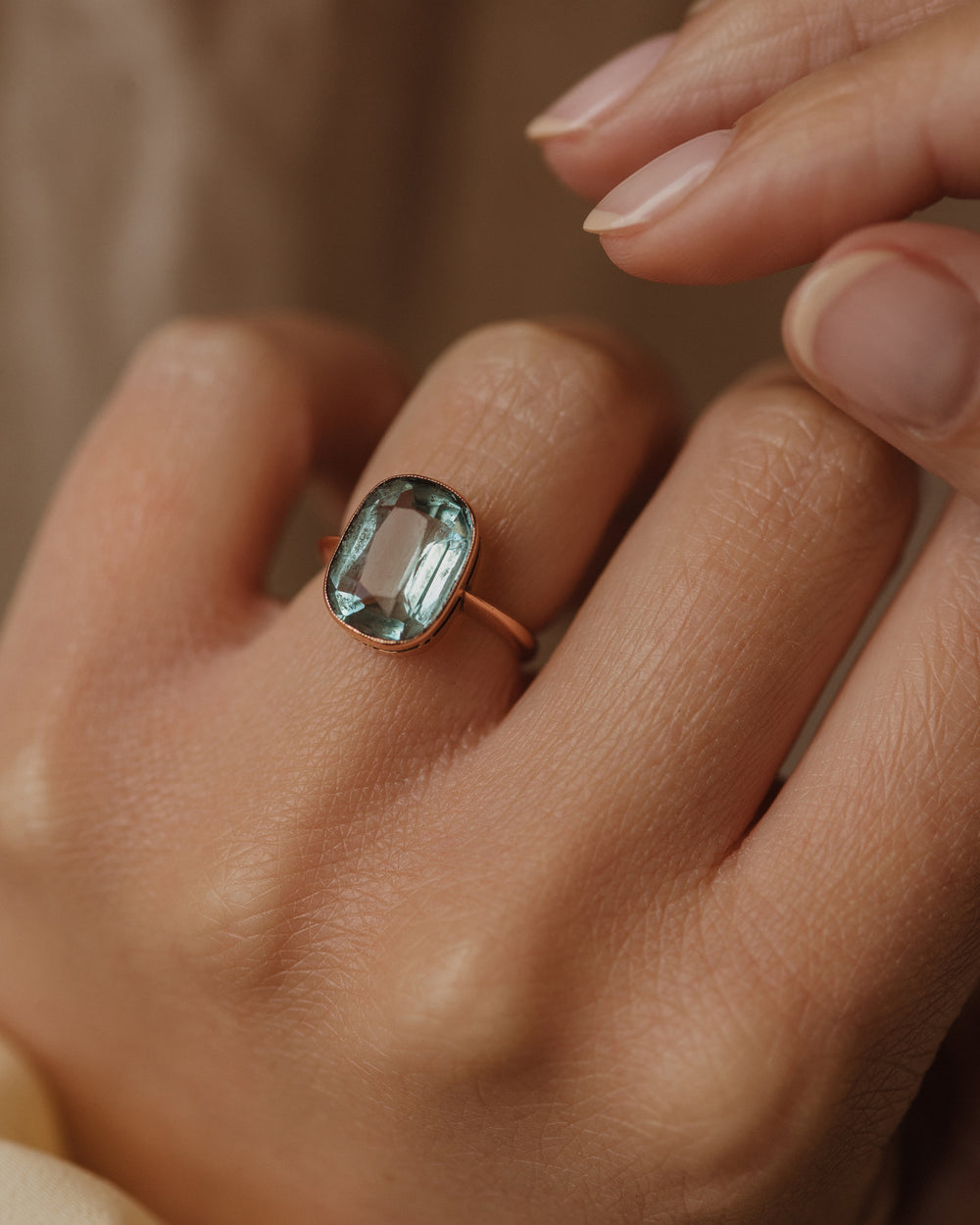 Bess Antique 9ct Gold Blue Paste Solitaire Ring