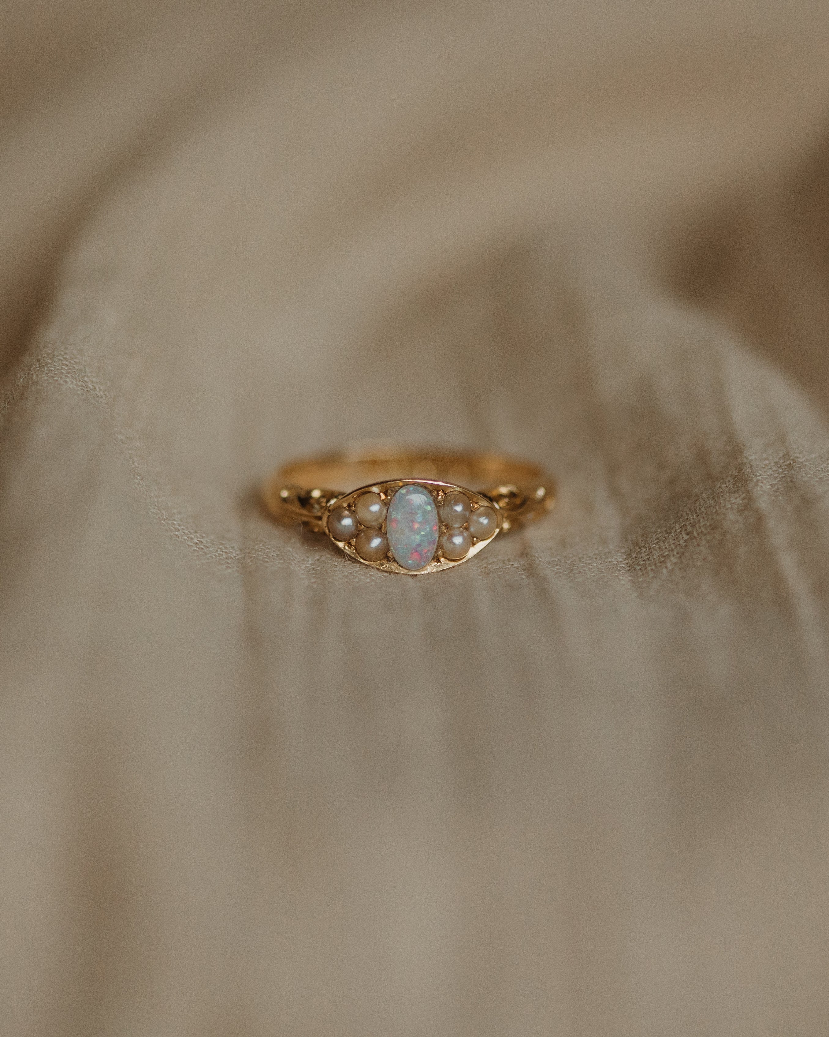Image of Wren 1893 Antique 18ct Gold Opal & Pearl Cluster Ring