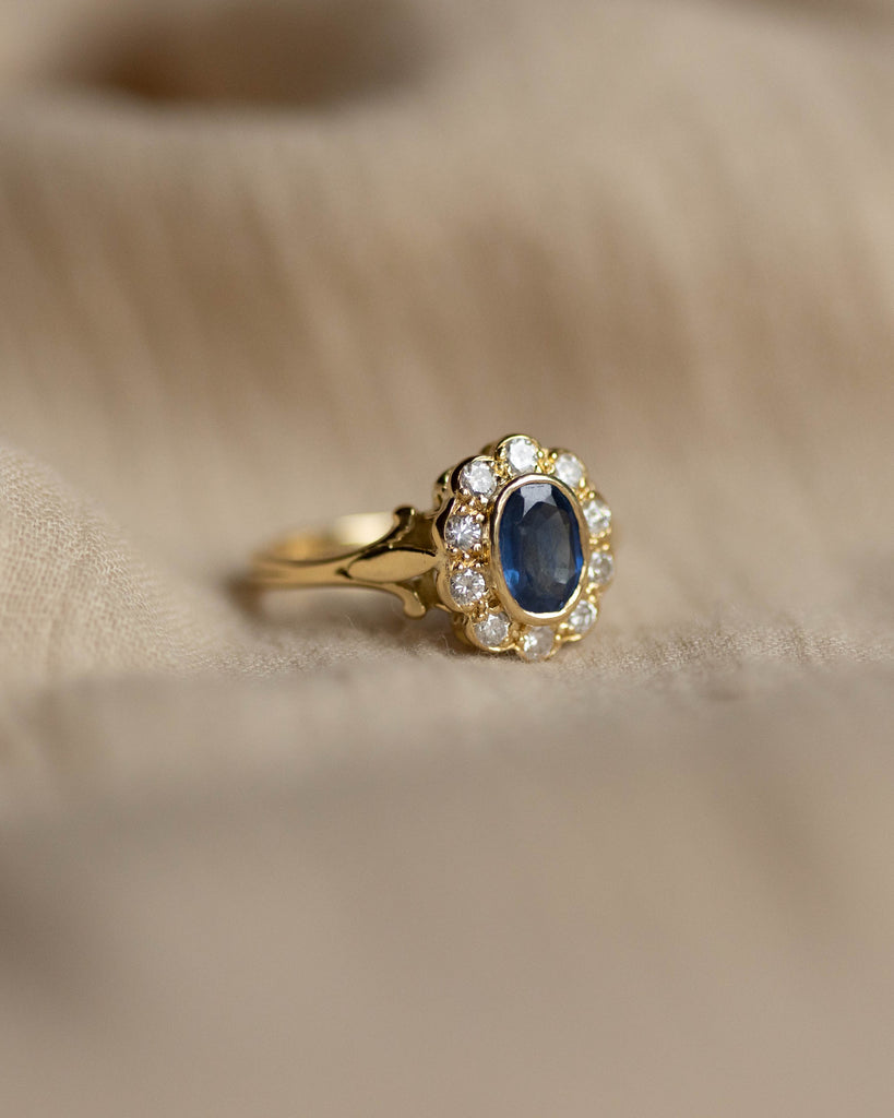 Virginie 1995 Vintage 18ct Gold Sapphire & Diamond Cluster Ring
