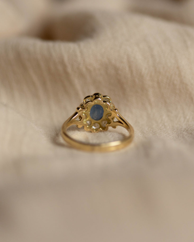 Virginie 1995 Vintage 18ct Gold Sapphire & Diamond Cluster Ring
