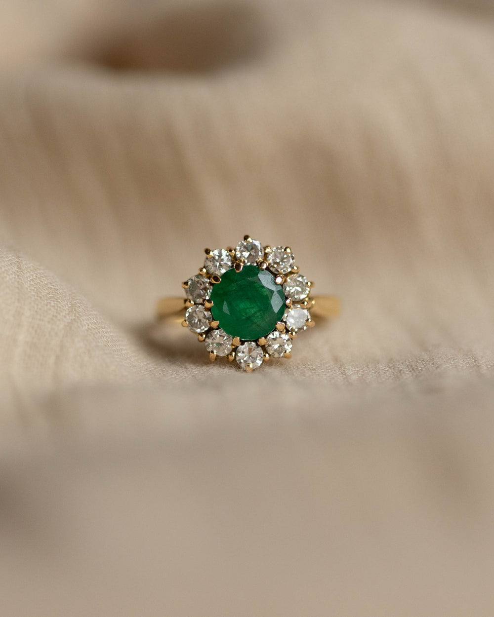 Germaine 1978 Vintage 18ct Gold Emerald & Diamond Cluster Ring