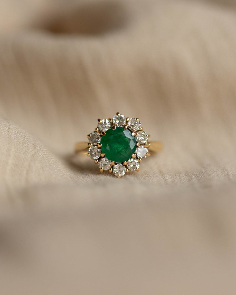 Germaine 1978 Vintage 18ct Gold Emerald & Diamond Cluster Ring