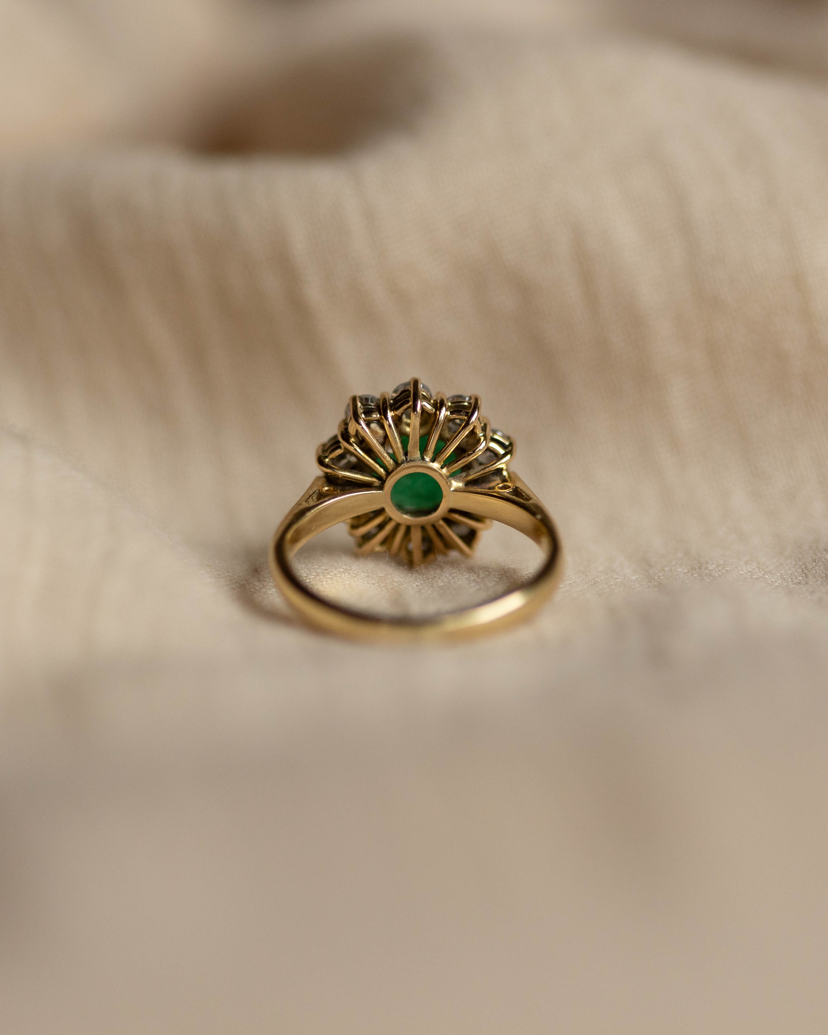 Germaine 1978 Vintage 18ct Gold Emerald & Diamond Cluster Ring