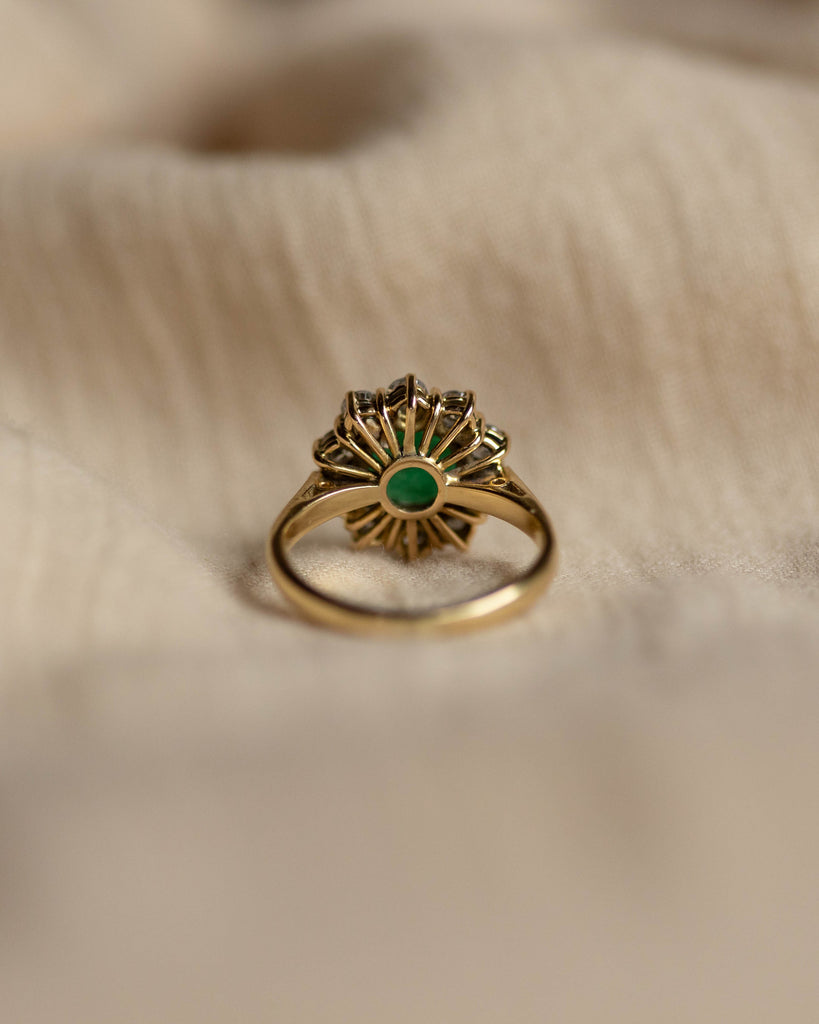 Germaine 1978 Vintage 18ct Gold Emerald & Diamond Cluster Ring
