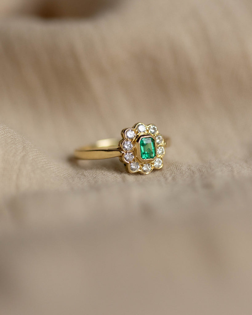 Clémentine 1995 Vintage 18ct Gold Emerald & Diamond Cluster Ring
