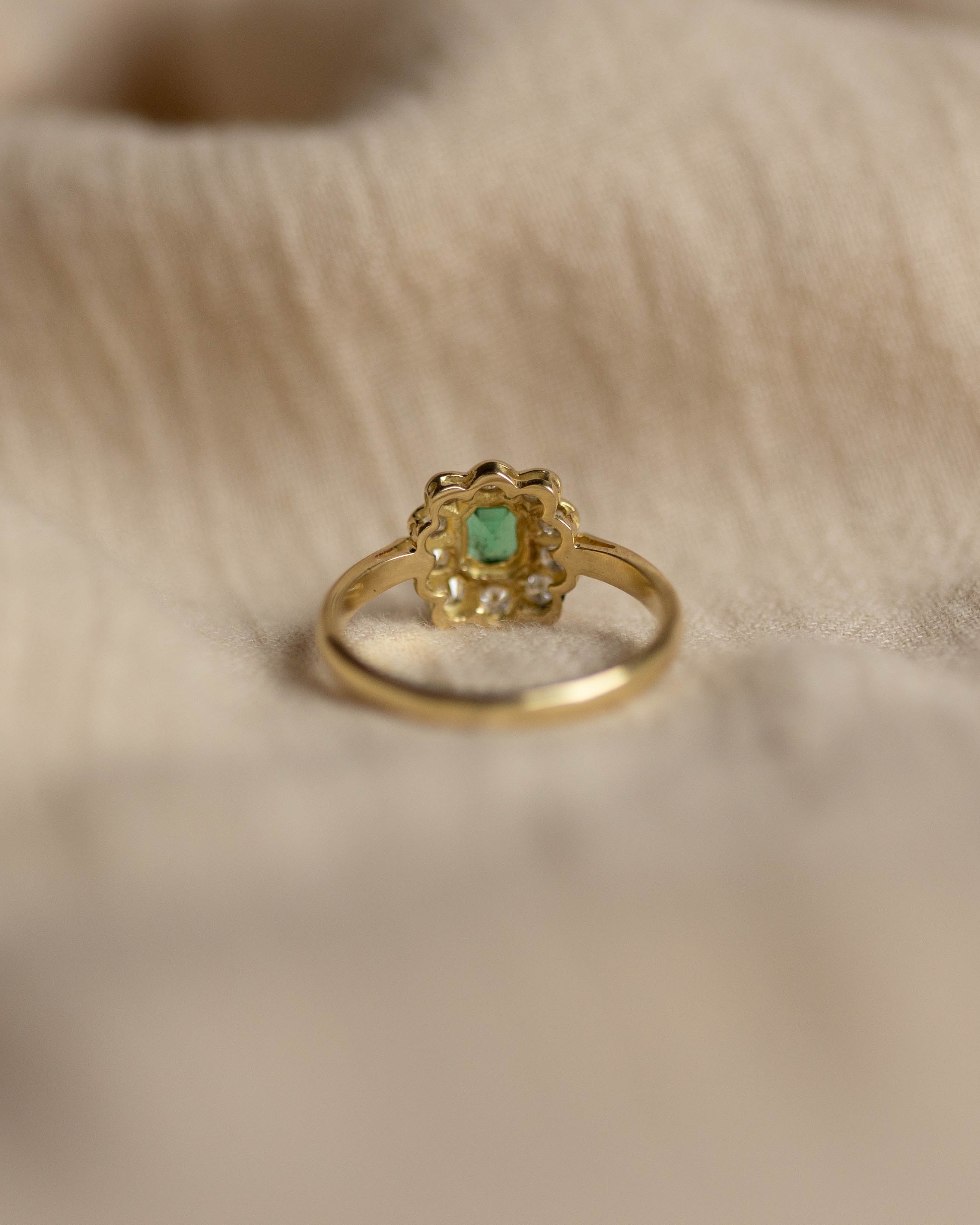 Clémentine 1995 Vintage 18ct Gold Emerald & Diamond Cluster Ring