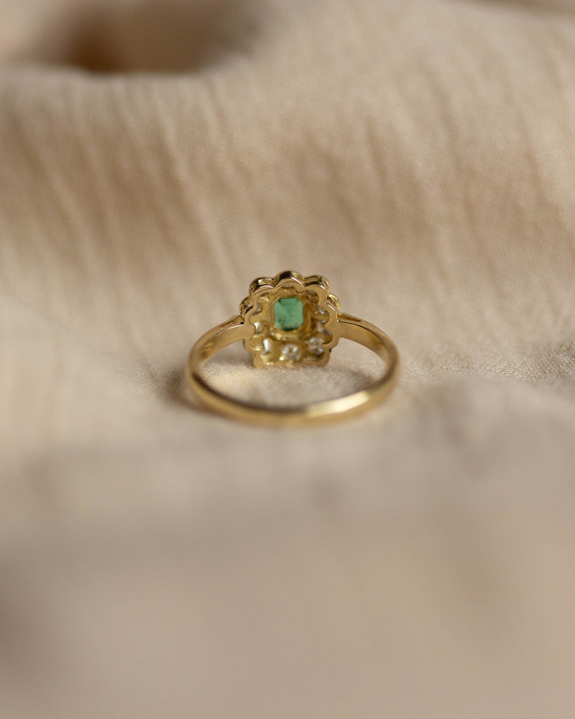 Clémentine 1995 Vintage 18ct Gold Emerald & Diamond Cluster Ring