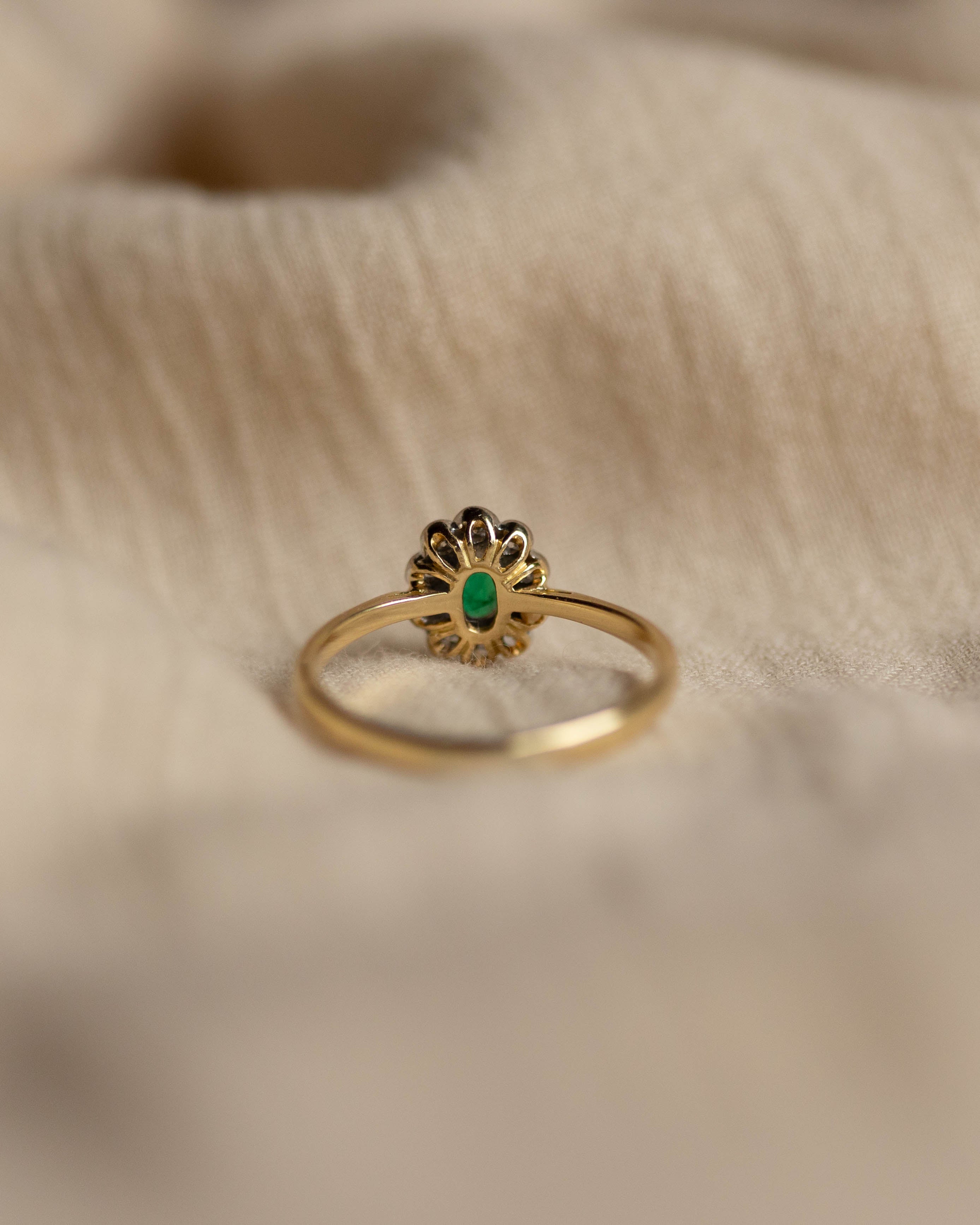 Amarilis Vintage 18ct Gold Emerald & Diamond Cluster Ring