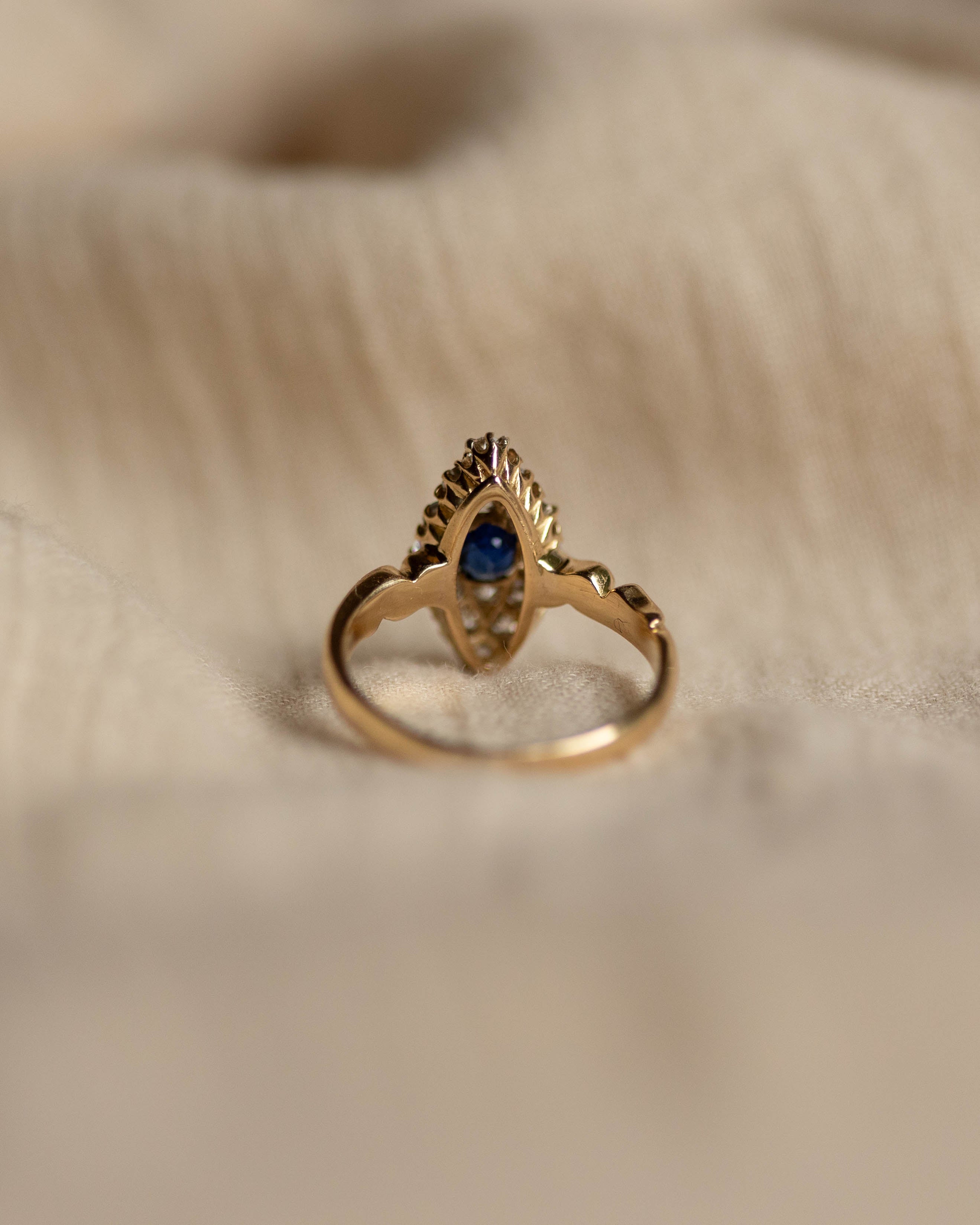 Gardenia 1918 Antique 18ct Gold Sapphire & Diamond Marquise Cluster Ring