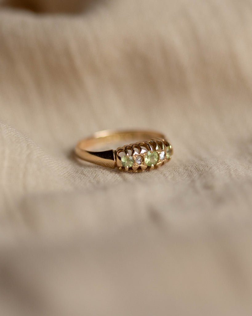 Jacinta 1909 Antique 18ct Gold Peridot & Diamond Five Stone Ring