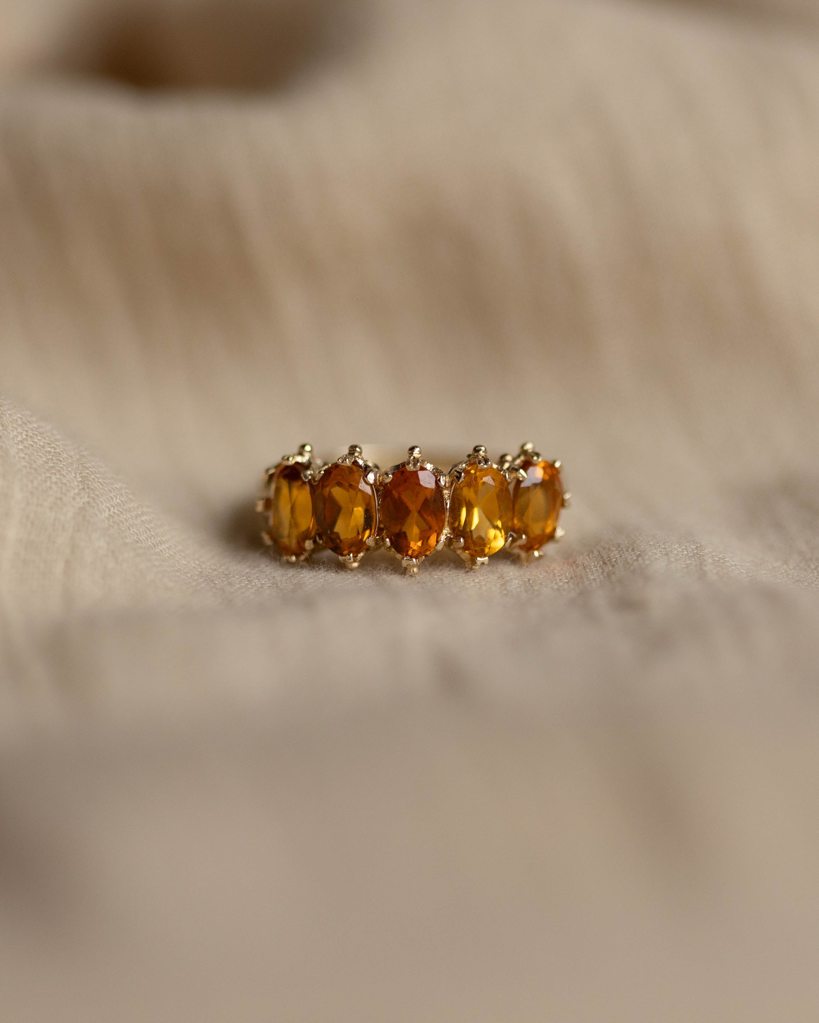 Image of Iris 1994 Vintage 9ct Gold Citrine Five Stone Ring