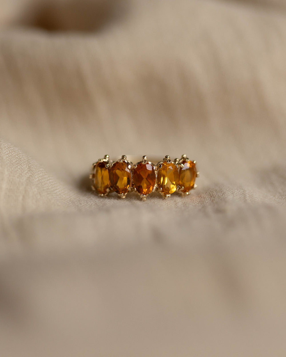 Iris 1994 Vintage 9ct Gold Citrine Five Stone Ring