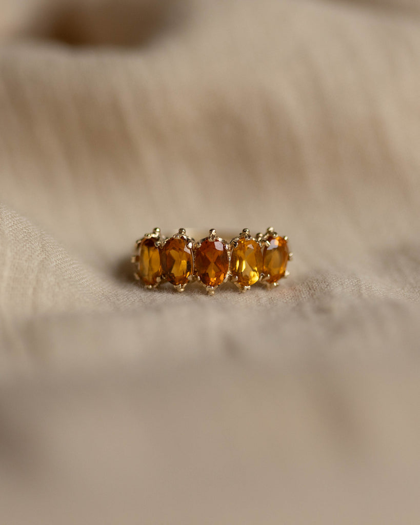 Iris 1994 Vintage 9ct Gold Citrine Five Stone Ring