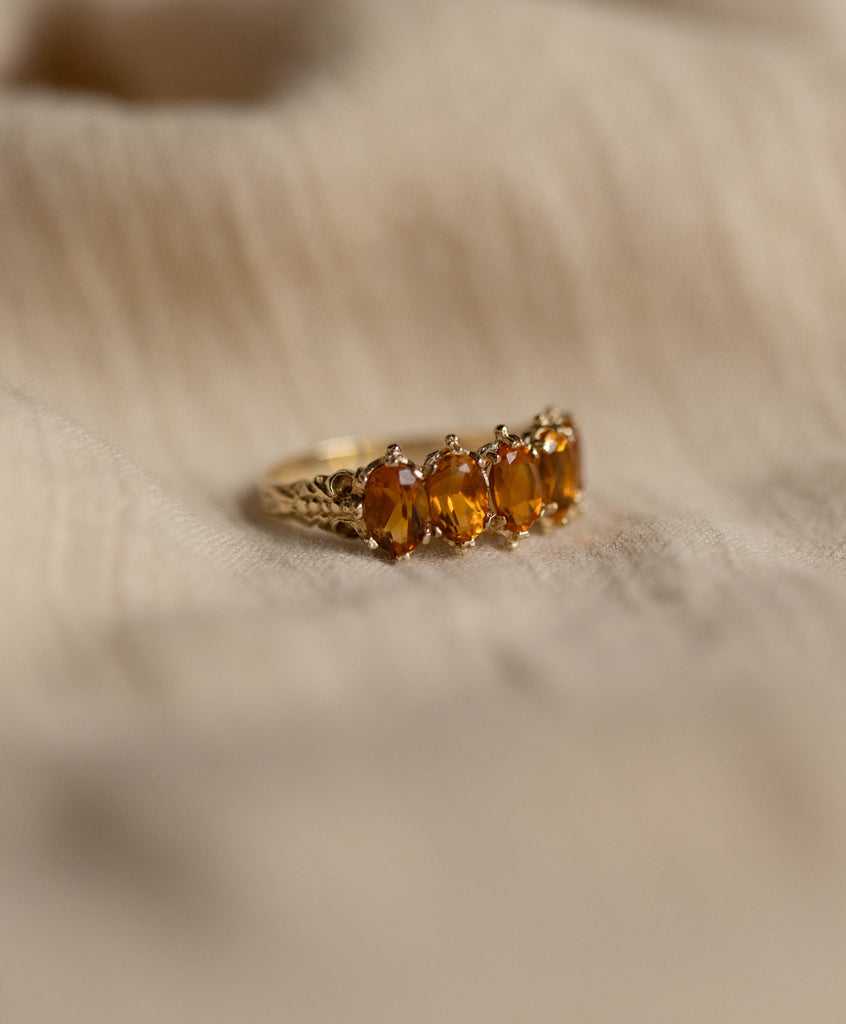 Iris 1994 Vintage 9ct Gold Citrine Five Stone Ring