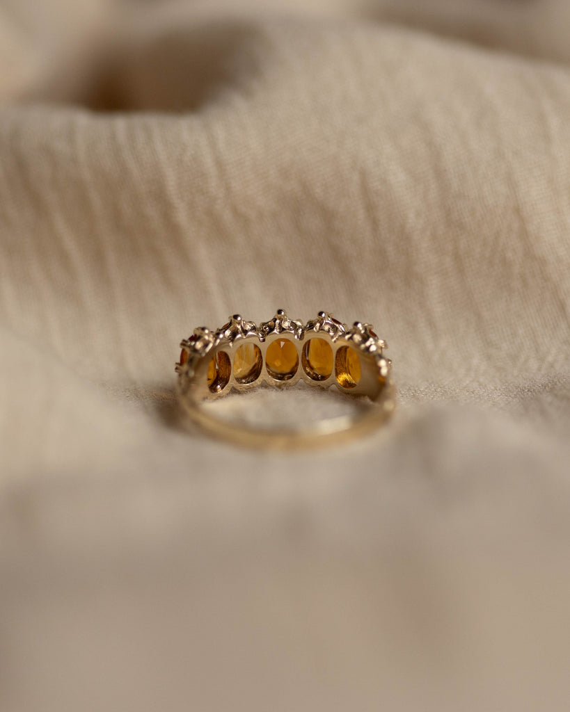 Iris 1994 Vintage 9ct Gold Citrine Five Stone Ring