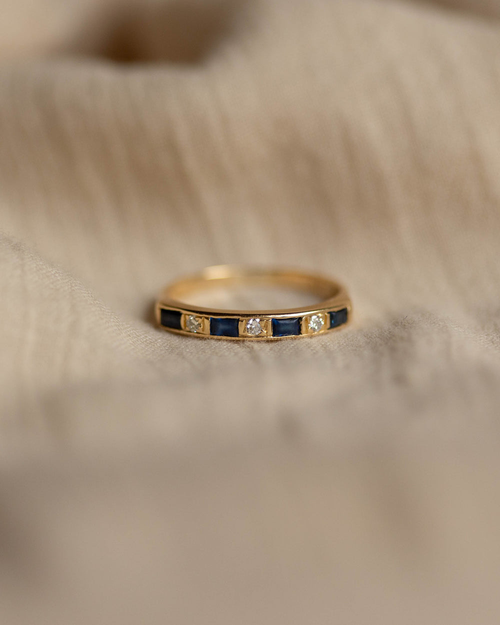 Enedina 1984 Vintage 18ct Gold Sapphire & Diamond Half Eternity Ring