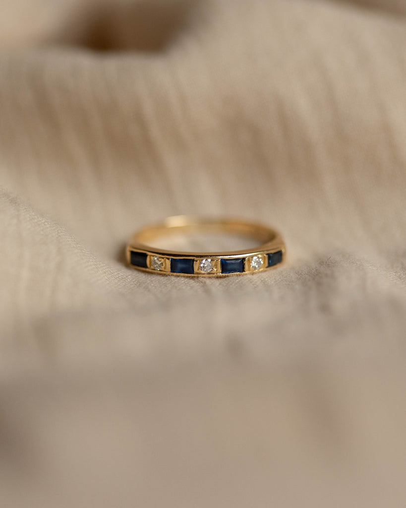 Enedina 1984 Vintage 18ct Gold Sapphire & Diamond Half Eternity Ring