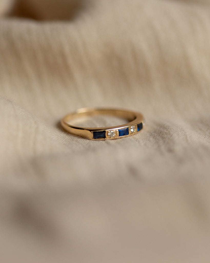 Enedina 1984 Vintage 18ct Gold Sapphire & Diamond Half Eternity Ring