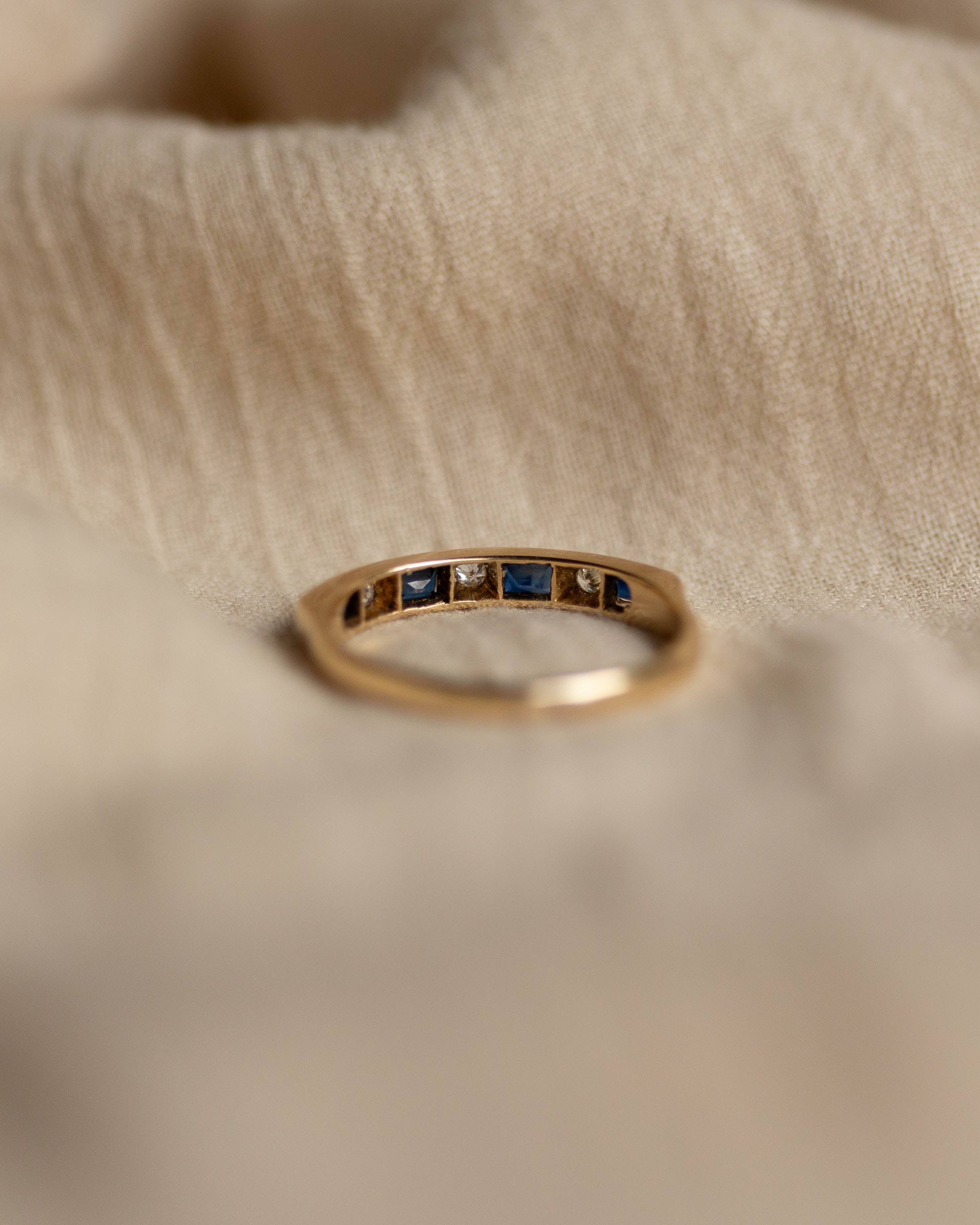 Enedina 1984 Vintage 18ct Gold Sapphire & Diamond Half Eternity Ring