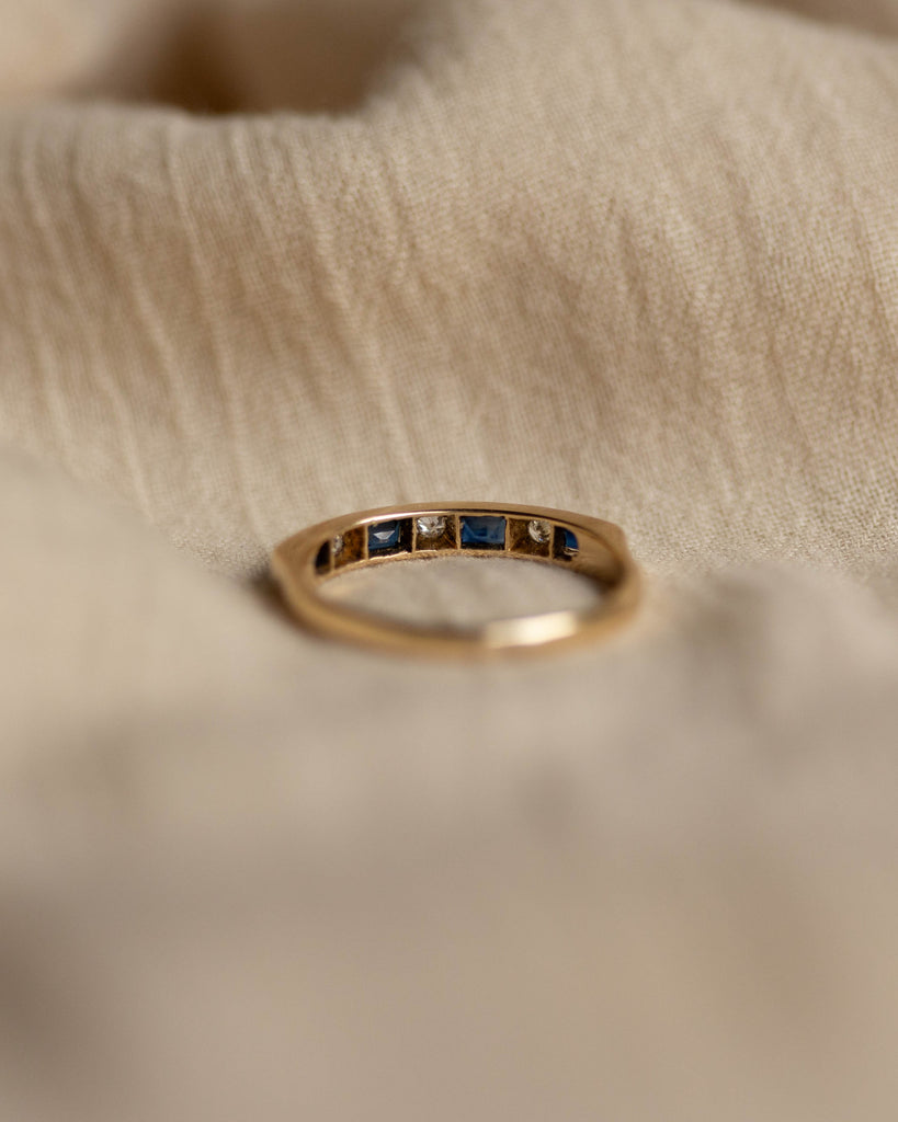 Enedina 1984 Vintage 18ct Gold Sapphire & Diamond Half Eternity Ring