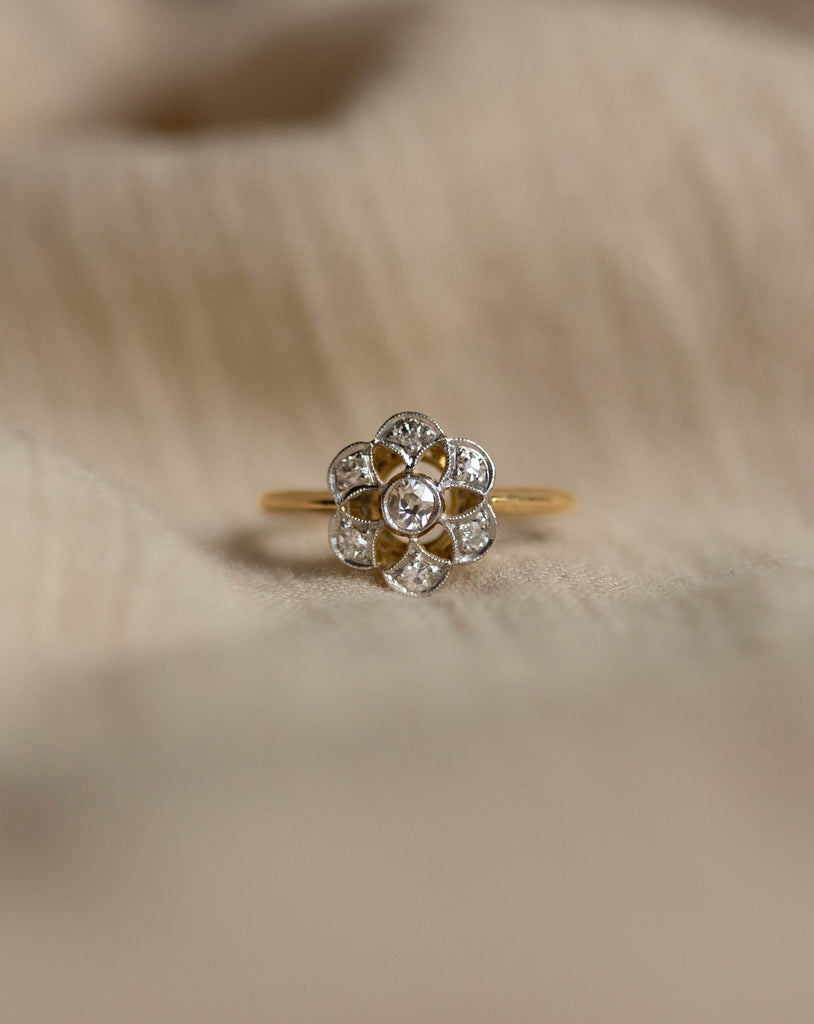 Cecilia Antique 18ct Gold Diamond Daisy Cluster Ring